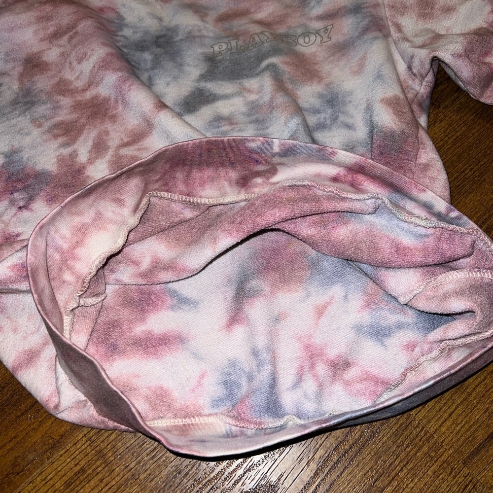 Playboy Gray Pink Tie Dye Crewneck Long Sleeve Cotton Sweatshirt Pullover Size S - Picture 9 of 11